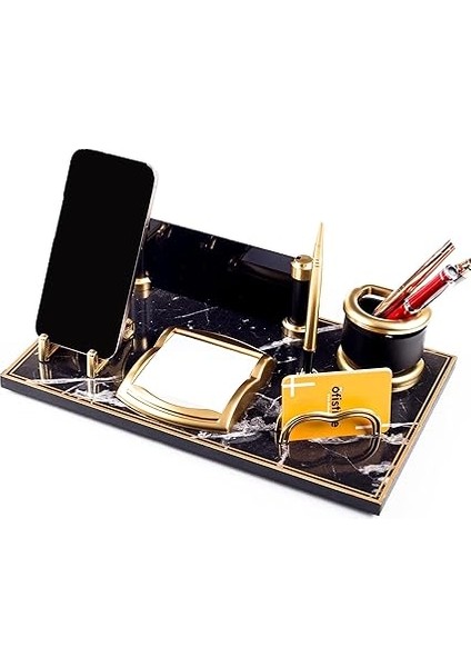 Royal Mermer Desen Ahşap Gold Kalemli Masa Isimliği Ofis Masaüstü Isimlik Seti Ofis Hediye Yeni Iş fırsatları