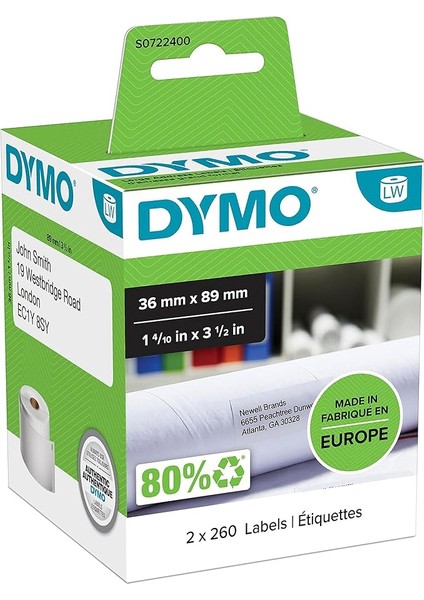 S0722400, Lw Geniş Adres Etiketi, (89X36 Mm) 520 Etiket/paket - (99012)