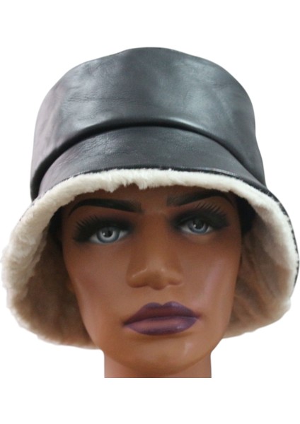 Hakiki Deri Kadın Bucket Şapka