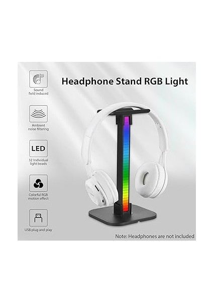 Kulaklık Standı, Masa Oyun Kulaklığı Tutucu, 32 LED Boncuk, Taşınabilirlik, Geniş Uyumluluk, USB Type-C Arayüzü, Sağlam Taban, 7 Aydınlatma Modu fırsatları
