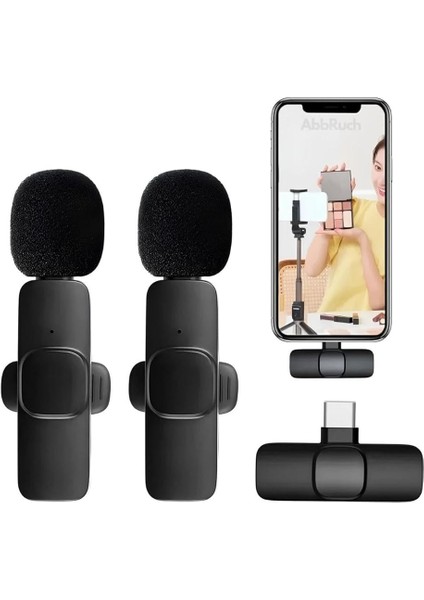 Kablosuz Yaka Mikrofonu Type-C 2 Adet Mini Mikrofon Youtube/tiktok/reels/podcast Çekim Mikrofonu