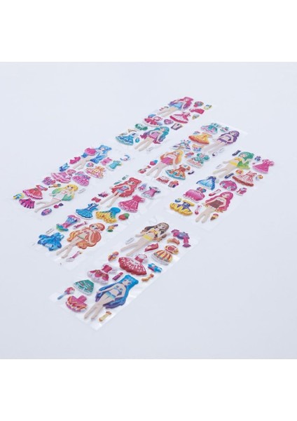 6 Adet Kabartmalı Yapışkan Sticker, Renkli Kız Çocuk Kıyafetleri