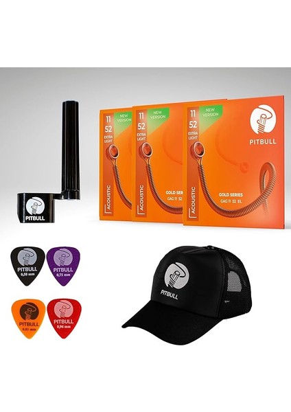 Gold Seri Akustik Gitar Teli Gag 11-52 El 3'lü Set + Şapka, Tel Sihirbazı, Pena Hediyeli Gag 11-52 El 3p Ssc