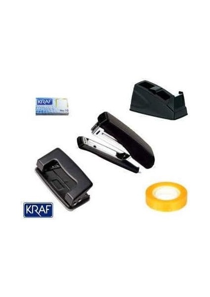 5 Parça Ofis Kırtasiye Seti - Zımba, Zımba Teli, Delgeç, Bant Makinesi, Bant