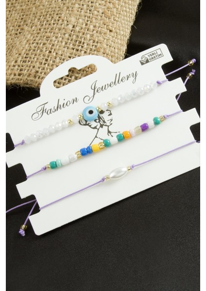 shop 3 Adet Nazar Kristal Kum Boncuk Bileklik-Lila modelleri