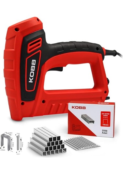 KBZ200 8-16MM Zımba ve 15-16MM Profesyonel Çivi Çakma Makinesi + 3000 Adet Yedek Zımba ve Çivi, Kırmızı/siyah