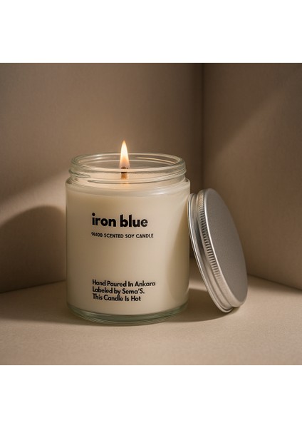 : Iron Blue : Cam Kavanozda Kokulu %100 Soya Mum (Bergamot, Limon, Çam, Okaliptus)