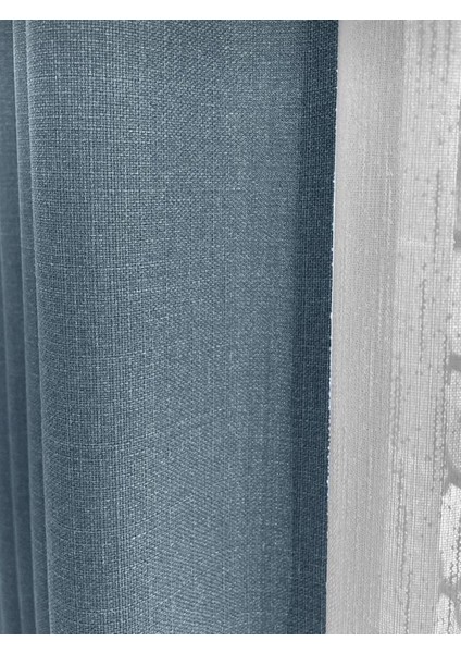 Nova Keten Fon Perde Soğuk Mavi 1 / 3 Sık Pileli (Tek Kanat ) Tül, Pano, Fon, Blackout, fırsatları