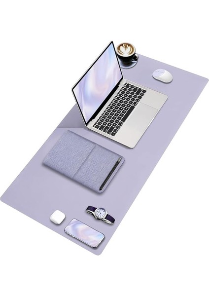 Deer Pu Deri Mouse Pad Dikişli Kenar Dayanıklı Büyük Boy Çift Yönlü Kullanım Ofis Masa Matı Sümen(Lila, 90X40 Xl)