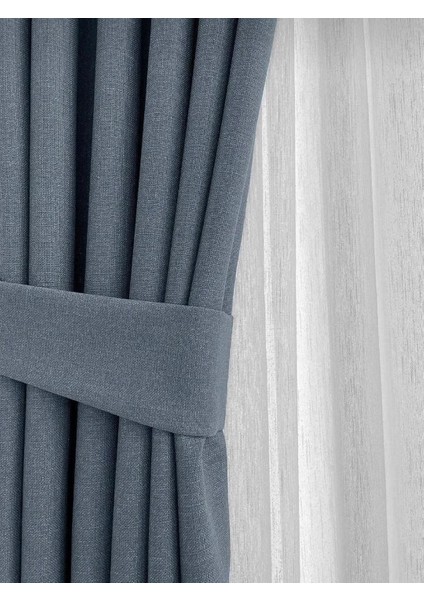 Nova Keten Fon Perde Soğuk Mavi 1 / 3 Sık Pileli (Tek Kanat ) Tül, Pano, Fon, Blackout,