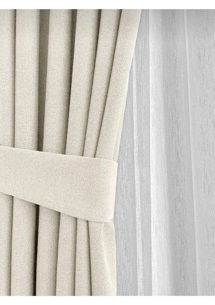 Nova Keten Fon Perde Ekru Krem 1 / 3 Sık Pileli (Tek Kanat ) Tül, Pano, Fon, Blackout,