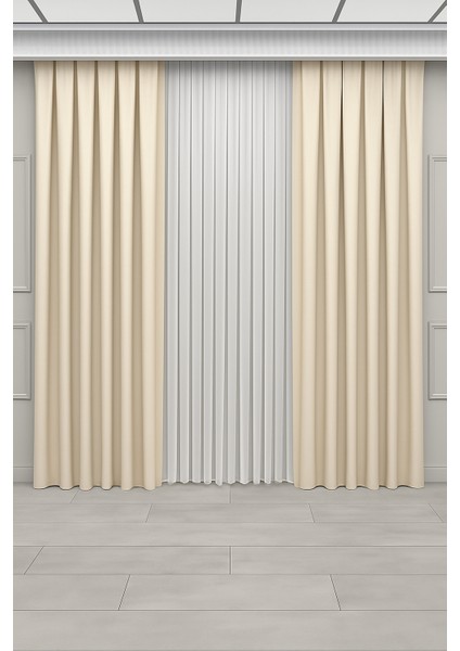 Nova Keten Fon Perde Ekru Krem 1 / 3 Sık Pileli (Tek Kanat ) Tül, Pano, Fon, Blackout, fiyatları