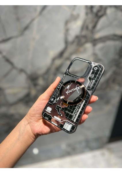 IPHONE 15 Promax Holografik Magsafe Gri Telefon Kılıfı