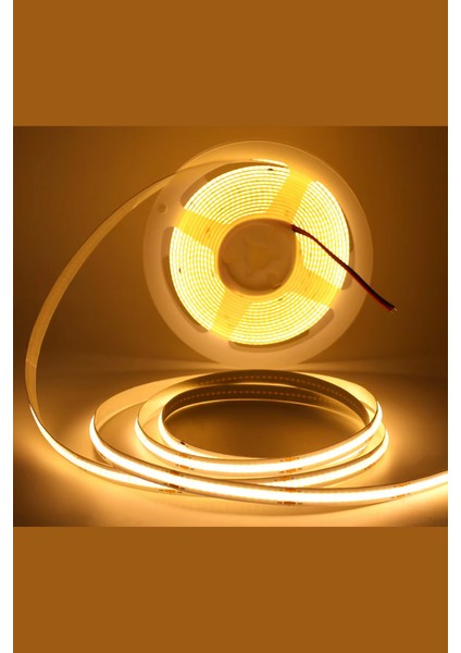 12V Cob Şerit LED 8mm 320 Ledli Esnek Sarı (Amber) Cob LED IP20 (5 Metre)
