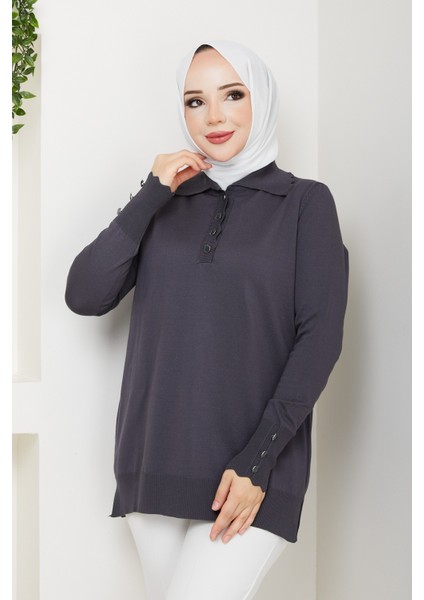 Kadın Taş Detaylı Merserize Triko Tunik -PMK462