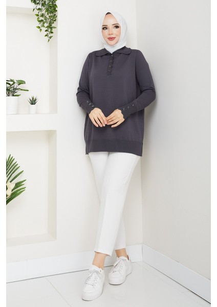 Kadın Taş Detaylı Merserize Triko Tunik -PMK462 fiyatları