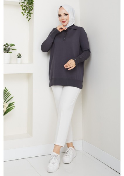 Kadın Taş Detaylı Merserize Triko Tunik -PMK462 modelleri