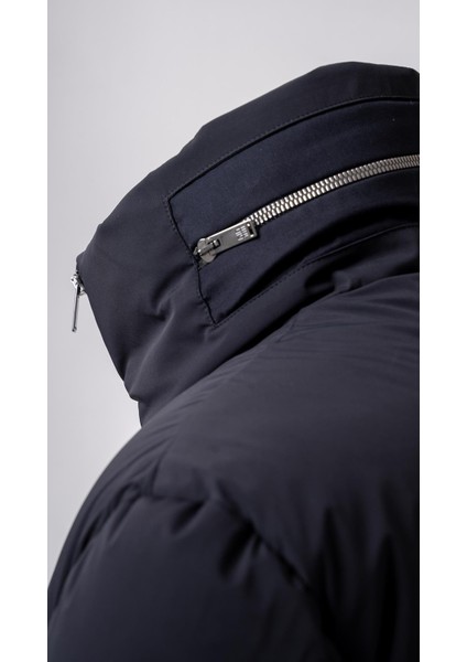 Lacivert Uzun Şişme Mont Erkek Kışlık Su Geçirmez Kapüşonlu Kalın Mont modelleri