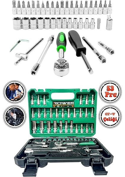 Rowermax Germany Cr-V Max 1/4 Cırcırlı 53 Parça Lokma Anahtar Takımı Bits Uç Seti Tam Set Usta Lokma Seti fiyatları