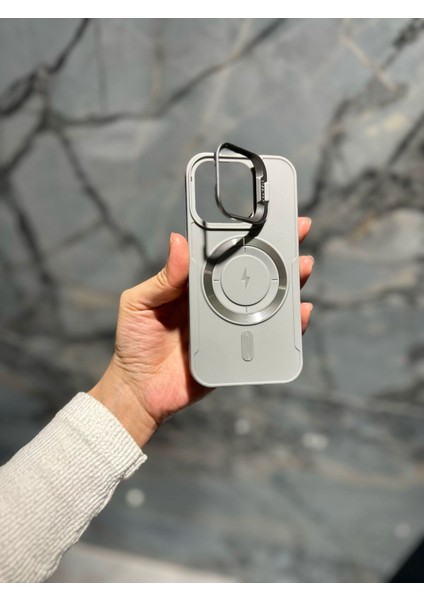 IPHONE 11 Gri Mat Silikon Standlı Özel Kutulu Telefon Kılıfı Rahat Kullanım