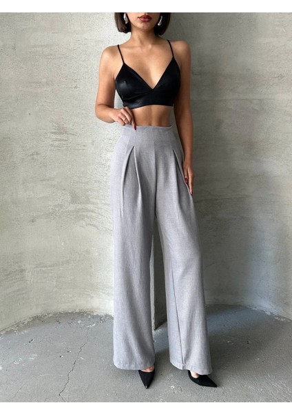 Pileli Keten Pantolon S255046