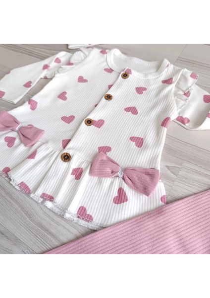 Kız Bebek Kalpli Fitilli Önü Düğmeli &bandanalı 3 Lü Takım fırsatları