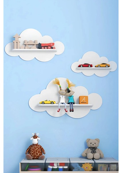 3'lü Beyaz Dekoratif Bulut Çocuk Odası Duvar Rafı Duvar Dekorasyonu fiyatları