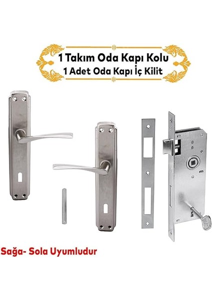 Nikel Saten Oda Kapı Kolu + Hok Er-40 Ekstra Gömme Kilit Iç Kapı Oda Kilidi Rulmanlı Köşeli 40 mm Takım fiyatları