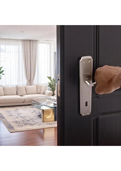 Nikel Saten Oda Kapı Kolu + Hok Er-40 Ekstra Gömme Kilit Iç Kapı Oda Kilidi Rulmanlı Köşeli 40 mm Takım indirimleri