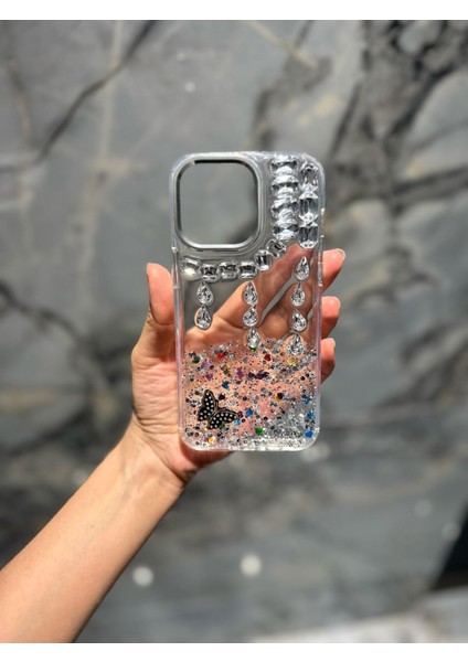 IPHONE 15 Promax Taşlı Beyaz Telefon Kılıfı modelleri