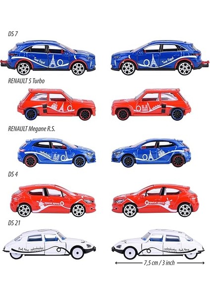 212055012, French Touch 5'li Hediye Paketi, Özel Fransa Serisi, Fransız Detaylar ve Tasarım, Serbest Tekerlek, Die-Cast (Metal), 1 Açılabilir Parça, Süspansiyon, 1:64, 7,5 cm modelleri