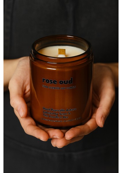 : Rose Oud : Amber Cam Kavanozda : Kokulu Soya Mum (Gül, Oud, Sandal Ağacı) modelleri