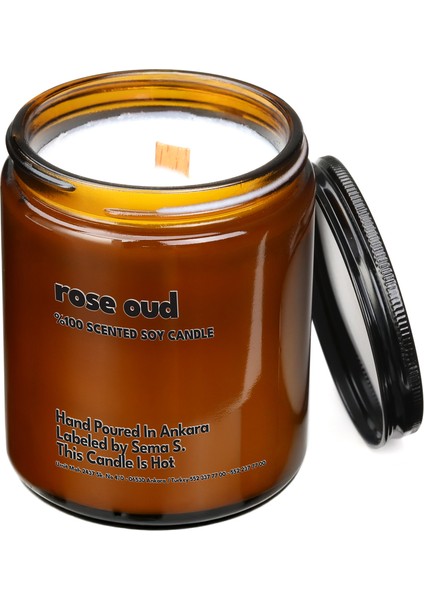 : Rose Oud : Amber Cam Kavanozda : Kokulu Soya Mum (Gül, Oud, Sandal Ağacı) fırsatları