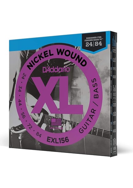 Fender Bass Vı Için Tel | En Çok Sevilen Tel Markalarının En Yüksek Kalitesi | EXL156 | Nikel Kaplama Çelik | 6 Sarılı Tel (24-84)