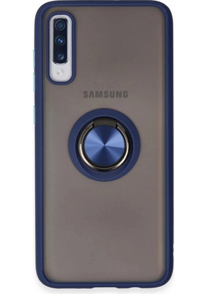 Samsung Galaxy A70 Kılıf Montreal Yüzüklü Silikon Kapak - Lacivert