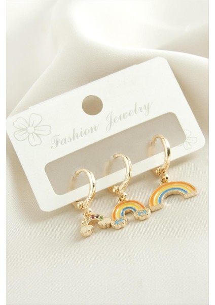 shop 3 Adet Gökkuşağı Zirkon Taşlı Küpe-Sarı fiyatları