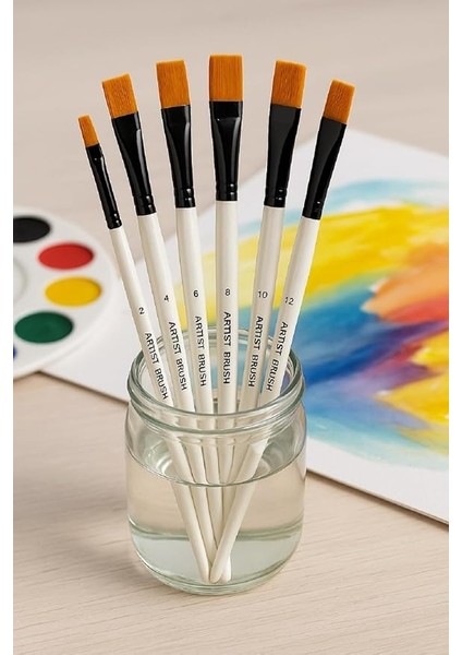 Resim Fırça Seti Akrilik Suluboya Yağlıboya Düz Uçlu 6 Parça fiyatları