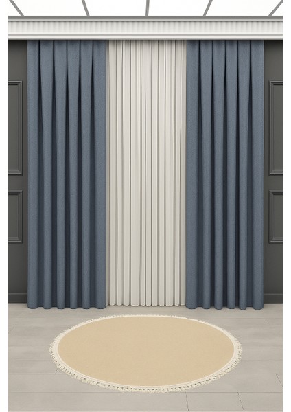 Nova Keten Fon Perde Soğuk Mavi 1 / 3 Sık Pileli (Tek Kanat ) Tül, Pano, Fon, Blackout, modelleri