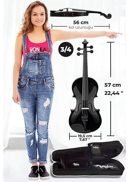 HGA34BK-TYS Siyah 3/4 Keman Seti 10-13 Yaş Çocuk Kemanı (Yastık Reçine Çanta Tel Susturucu Yay) fırsatları