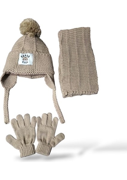 Kitti 1-4 Yaş Erkek Bebek & Çocuk Içi Polarlı Atkı Bere Eldiven 3'lü Takım