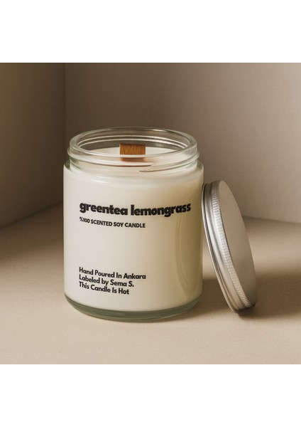 : Greentea Lemongrass : Cam Kavanozda Kokulu %100 Soya Mum (Yeşil Çay, Limon Kabuğu)