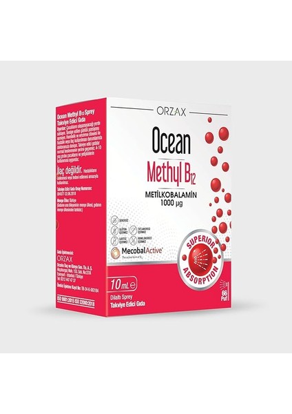 Methyl B12 1000 Mcg Metilkobalamin Içeren Dilaltı Sprey (1 x 10 Ml)