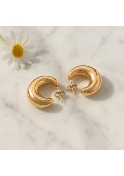Gold Renk Kalın Halka Kadın Çelik Küpe – Modern ve Zamansız Tasarım modelleri