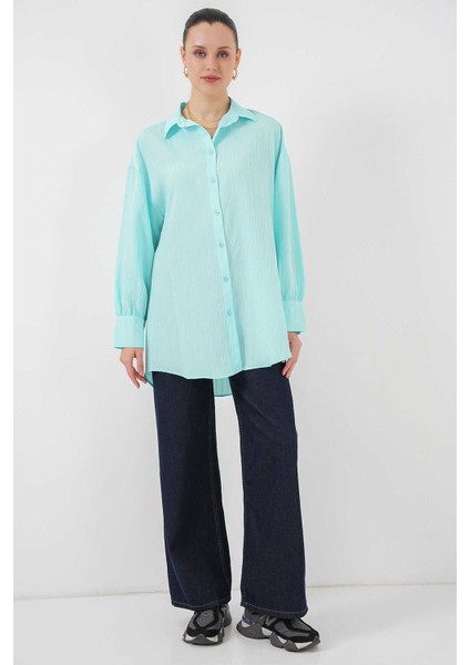 Big Dart Çizgili Oversize Gömlek - Turkuaz Turkuaz - 42 fiyatları