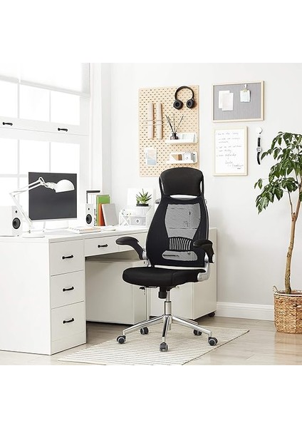 Ofis Koltuğu, Döner Sandalye, Yönetici Koltuğu, Başlıklı Ofis Döner Koltuğu, Katlanabilir Kolçaklar, Sallanma Fonksiyonu, Siyah OBN86BK, 64 x 54 x (113-123) cm fiyatları