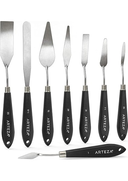 Palet Bıçakları 8'li Paket, Boyutlar No. 1, 25, 7, 15, 39, 23, 17, 21, Dayanıklı Paslanmaz Çelik Bıçak ve Kırılmaya Dayanıklı Ahşap Sap, Yağlı Boya ve Akrilik Boyama Için Sanat Malzemeleri fiyatları