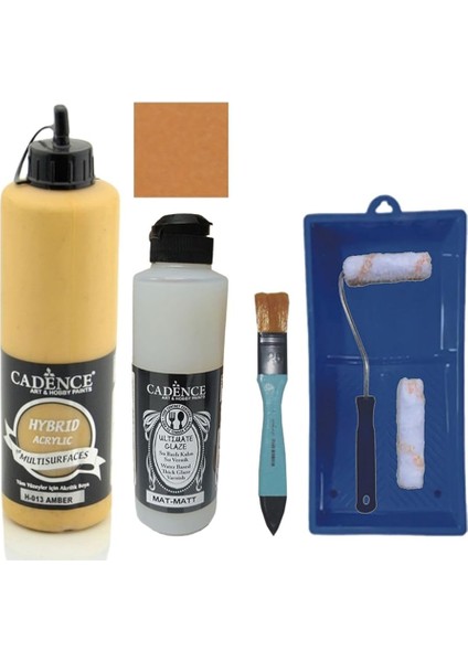 Mobilya Boyası-Cadence Multisurface H-013 Amber 500ML Ultimate Vernik Mat 250ML Saten Rulo Set Amber Tek Ebat