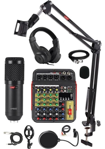 Rec Paket-2 BM800 Mikrofon Phantomlu Mikser Kulaklık Stand Filtre Set