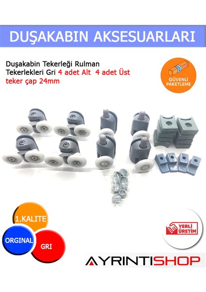 Ayrıntıshop Duşakabin Tekerleği 8 Li Set Grı