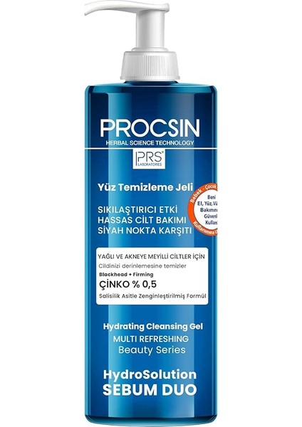 Hydro Solution Akne Karşıtı &amp; Yağ Dengeleyici Yüz Temizleme Jeli, Çinko &amp; Salisilik Asit, Derinlemesine Temizlik &amp; Sebum Kontrolü, 400 ml